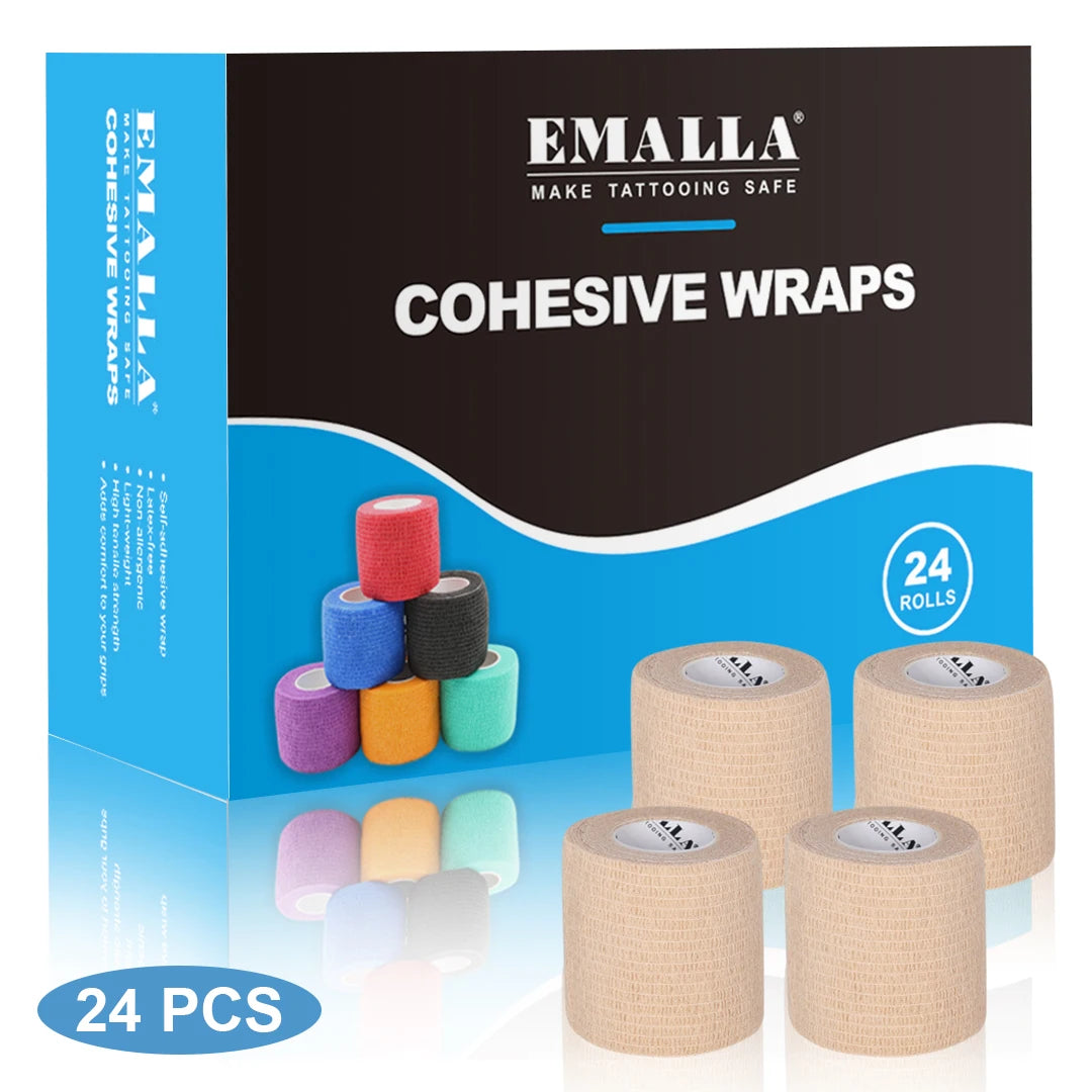 Emalla-bandagem auto-adesiva para tatuagem, capa de proteção, não tecido, impermeável, para dedo e pulso, acessórios de tatuagem, 24 peças