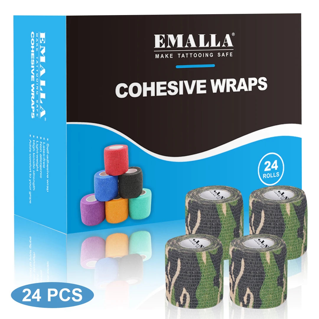 Emalla-bandagem auto-adesiva para tatuagem, capa de proteção, não tecido, impermeável, para dedo e pulso, acessórios de tatuagem, 24 peças