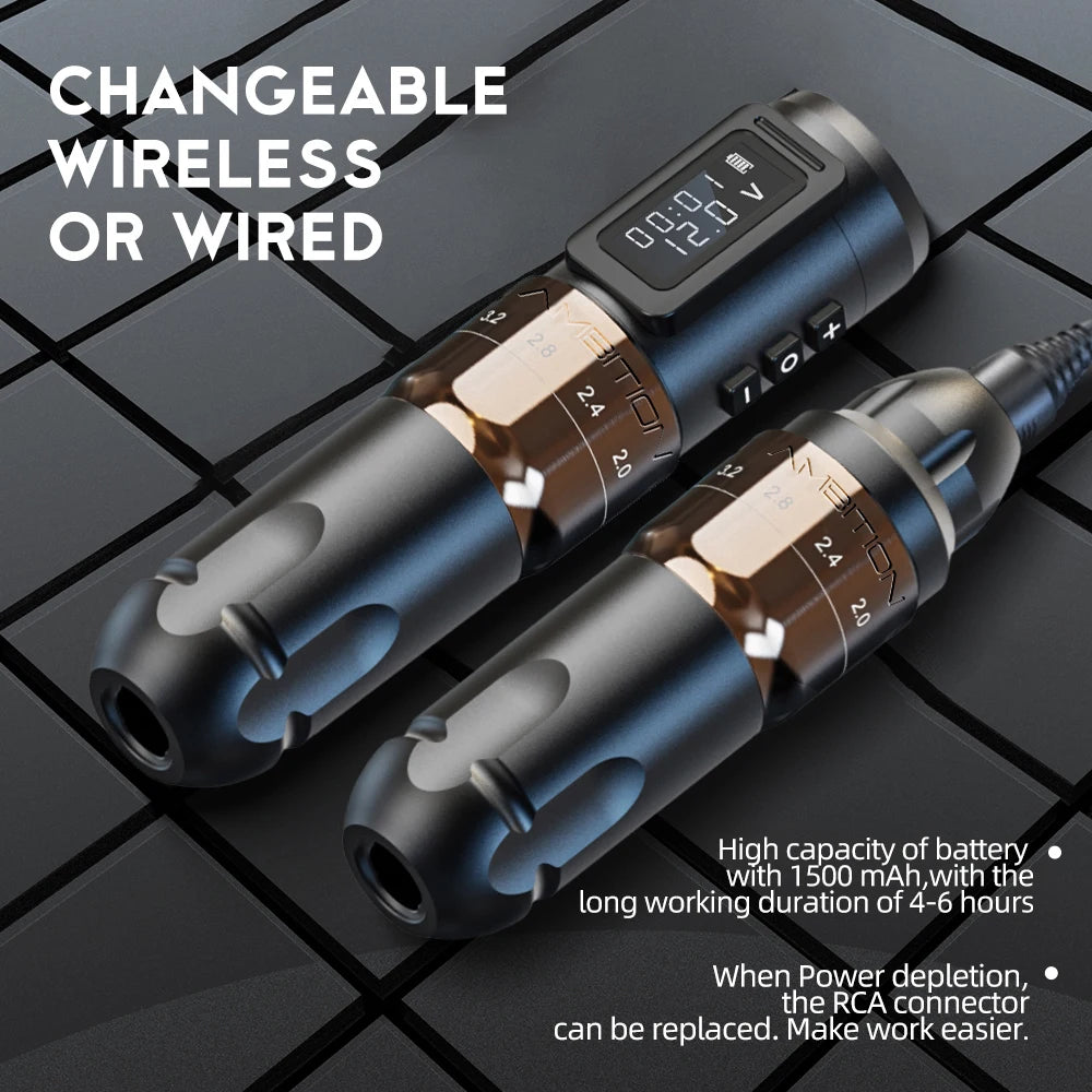 Ambição MARS-U profissional sem fio máquina de tatuagem caneta curso ajustável 2-4mm cartucho 1800mah coreless motor tatuadores