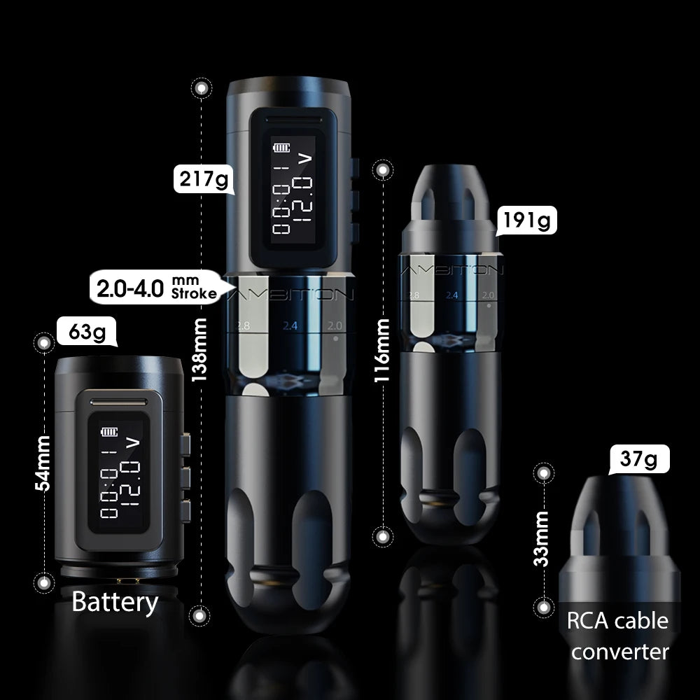 Ambição MARS-U profissional sem fio máquina de tatuagem caneta curso ajustável 2-4mm cartucho 1800mah coreless motor tatuadores