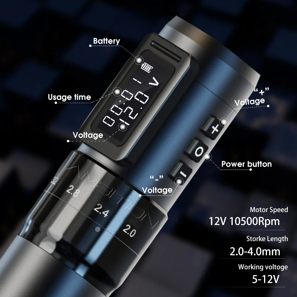 Ambição MARS-U profissional sem fio máquina de tatuagem caneta curso ajustável 2-4mm cartucho 1800mah coreless motor tatuadores