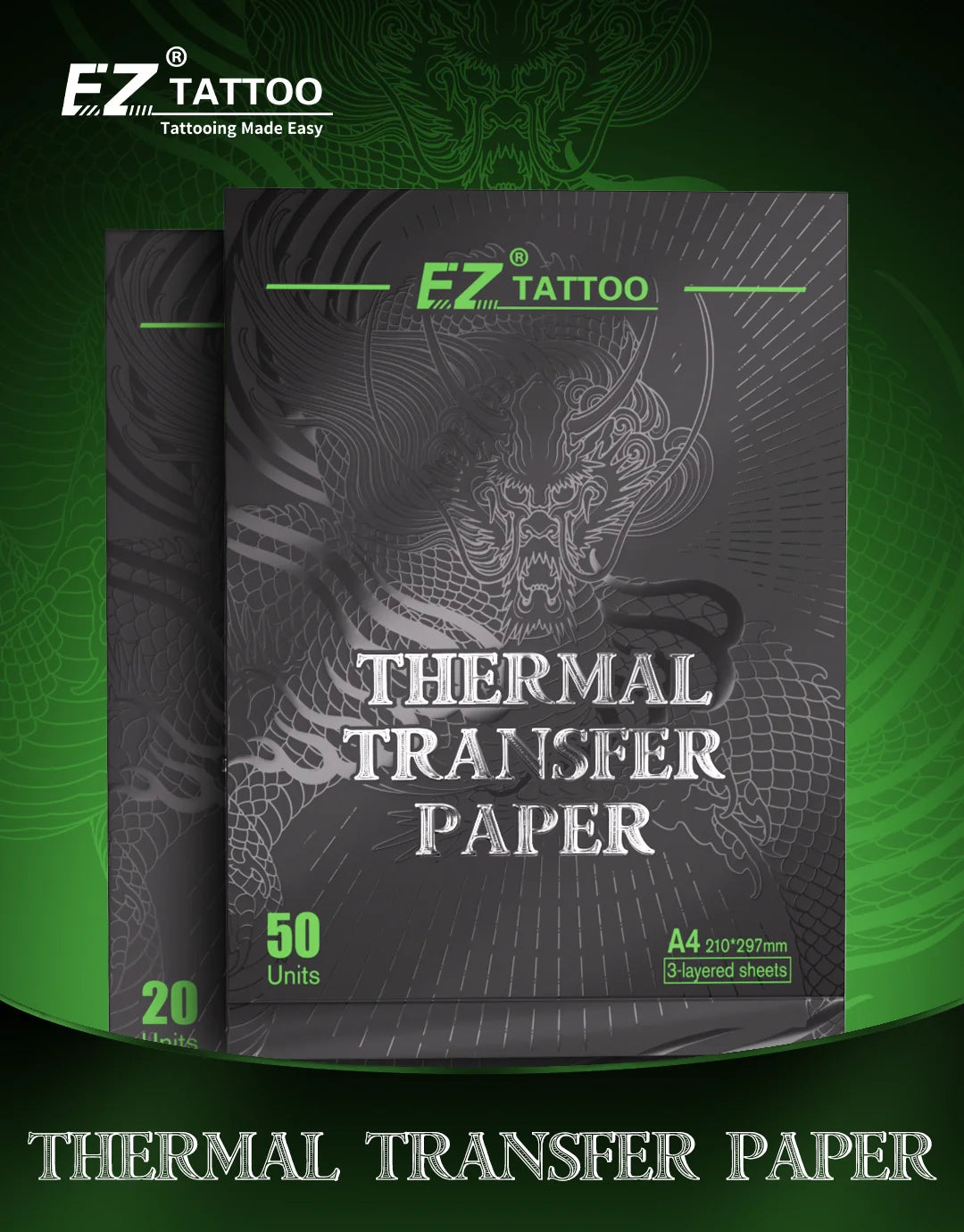 Papel de transferência de tatuagem ez, 20/50 peças, tamanho a4, copiadora térmica, papéis de estêncil para máquina de transferência de tatuagem, acessórios de papel