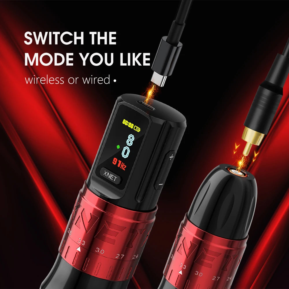 Xnet besta profissional sem fio máquina de tatuagem caneta curso ajustável 2.4-4.2mm display oled 2400mah bateria para artistas de tatuagem