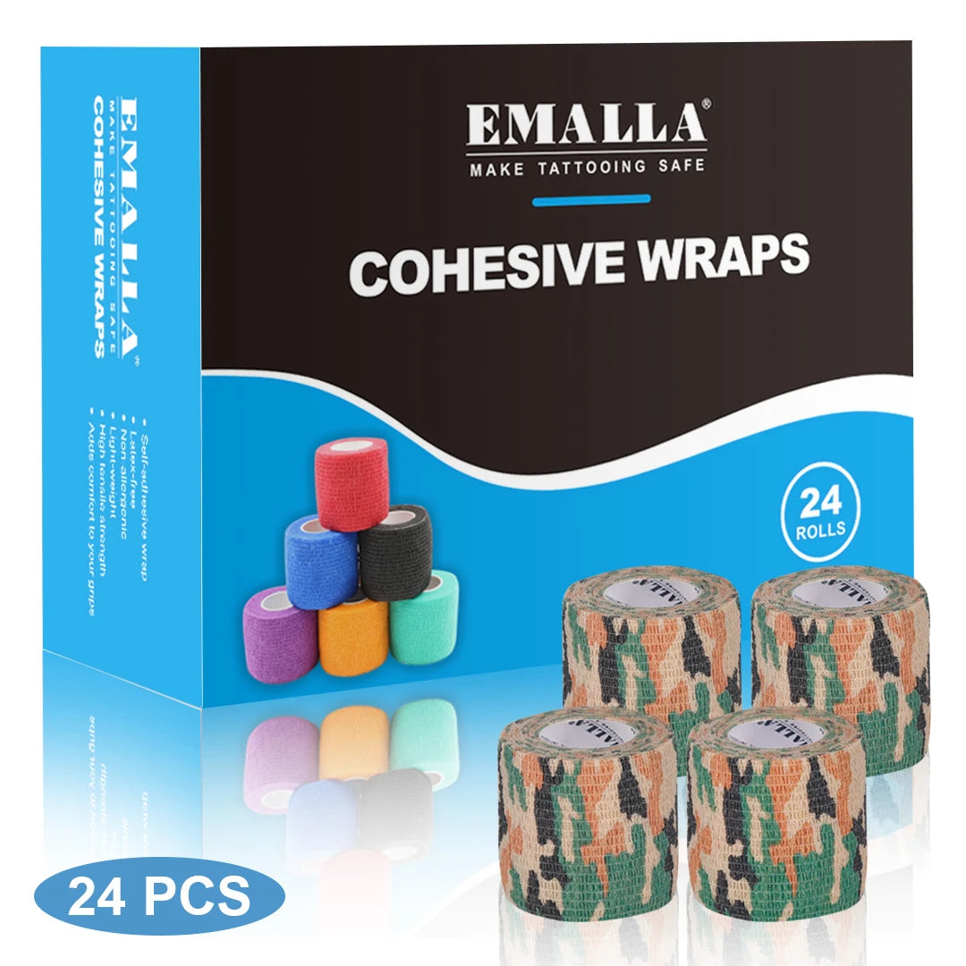 Emalla-bandagem auto-adesiva para tatuagem, capa de proteção, não tecido, impermeável, para dedo e pulso, acessórios de tatuagem, 24 peças