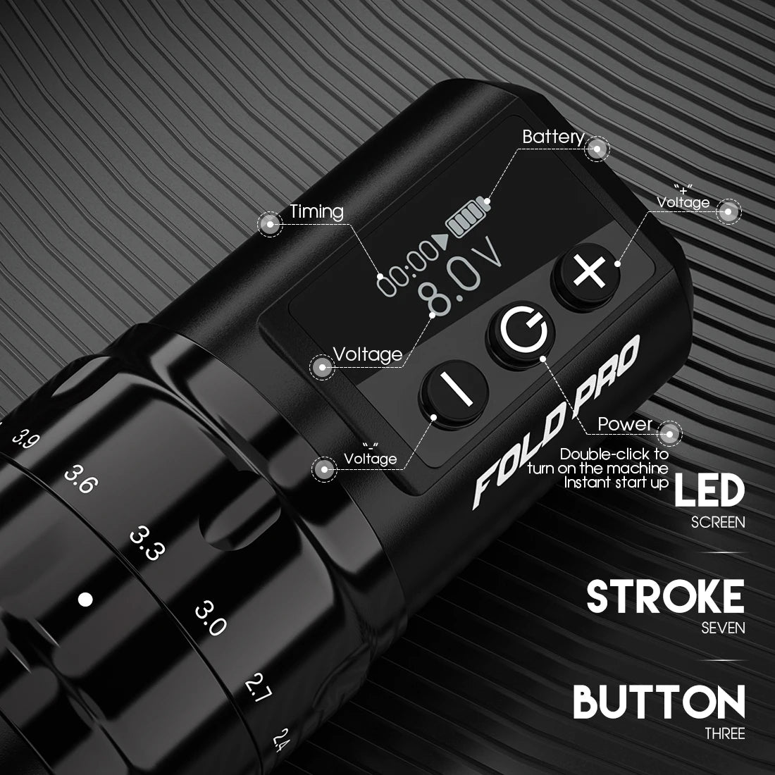 Professional Rotary Tattoo Machine Pen, Dragonhawk Fold Pro, ajustável, 7 Stroke Comprimento, Wireless ou RCA, Two Working Mode