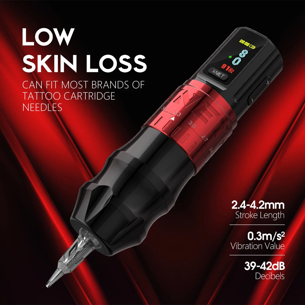 Xnet besta profissional sem fio máquina de tatuagem caneta curso ajustável 2.4-4.2mm display oled 2400mah bateria para artistas de tatuagem