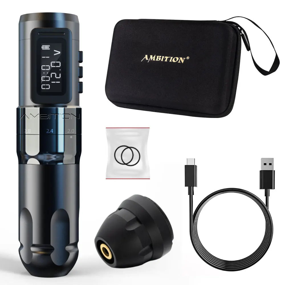 Ambição MARS-U profissional sem fio máquina de tatuagem caneta curso ajustável 2-4mm cartucho 1800mah coreless motor tatuadores