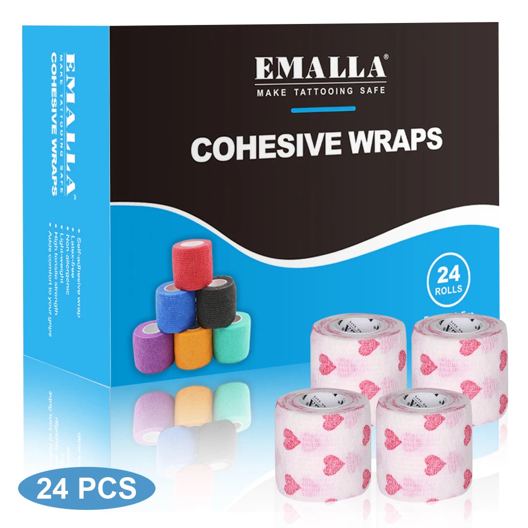 Emalla-bandagem auto-adesiva para tatuagem, capa de proteção, não tecido, impermeável, para dedo e pulso, acessórios de tatuagem, 24 peças