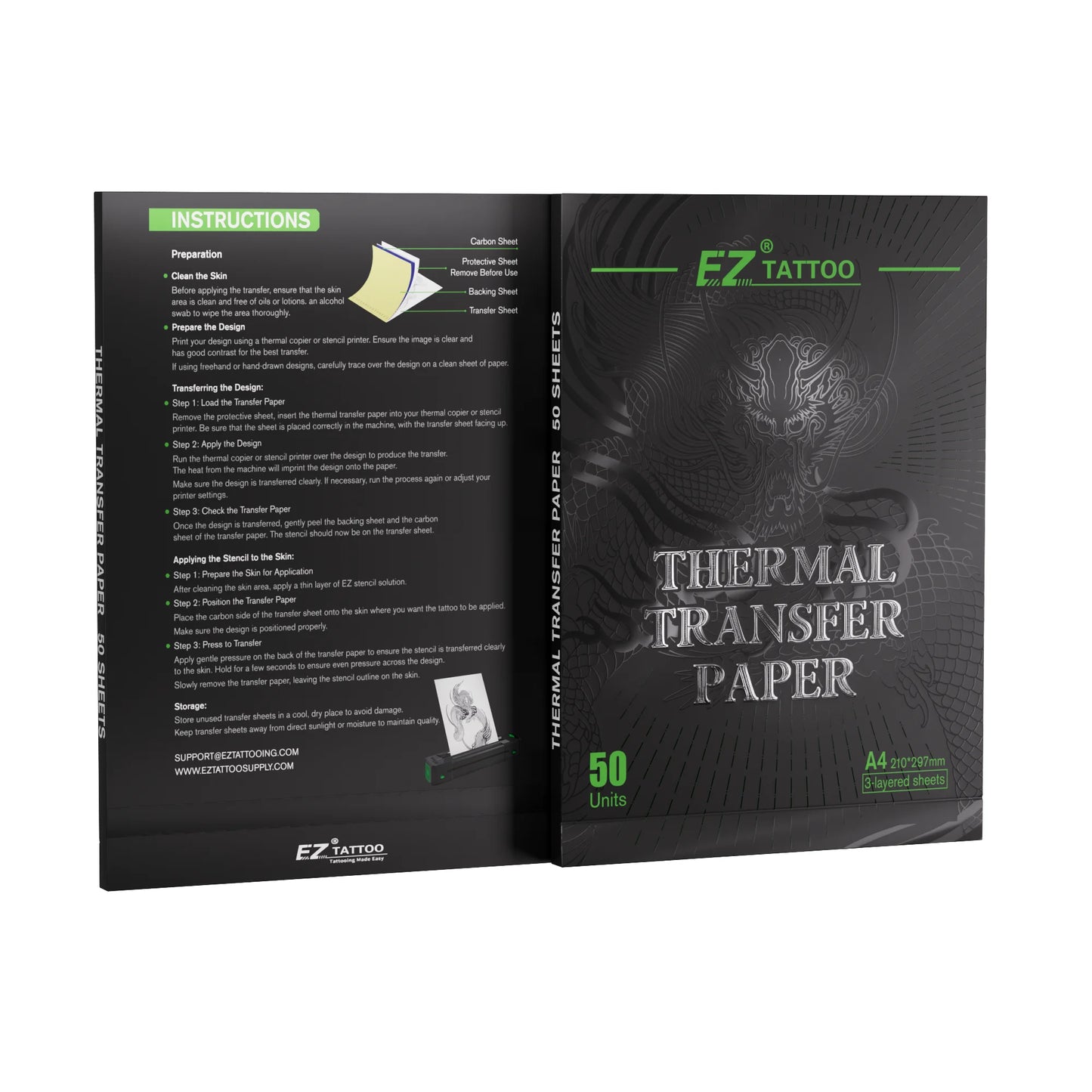 Papel de transferência de tatuagem ez, 20/50 peças, tamanho a4, copiadora térmica, papéis de estêncil para máquina de transferência de tatuagem, acessórios de papel