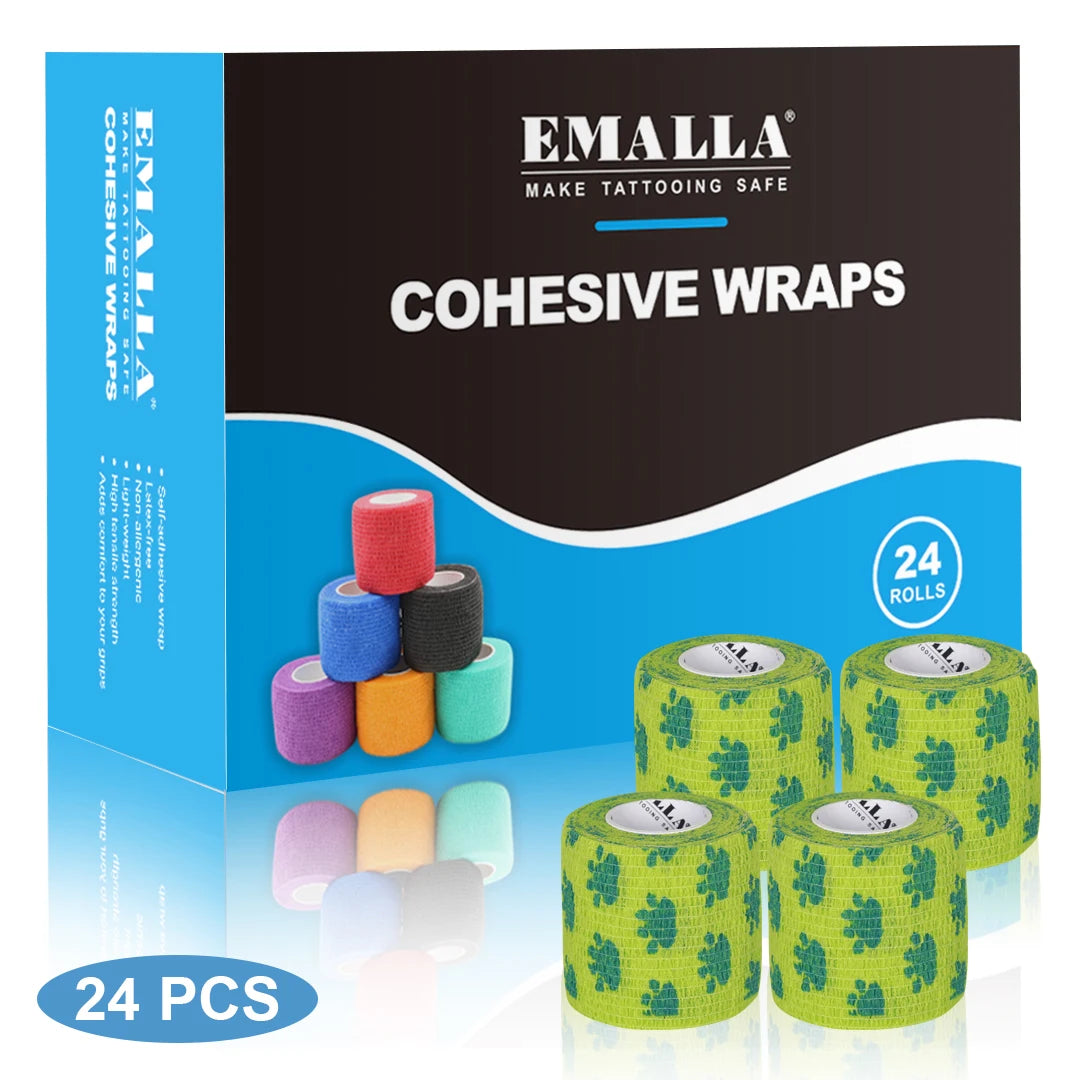 Emalla-bandagem auto-adesiva para tatuagem, capa de proteção, não tecido, impermeável, para dedo e pulso, acessórios de tatuagem, 24 peças
