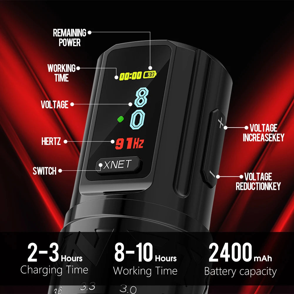 Xnet vipera profissional sem fio máquina de tatuagem curso ajustável 2.4-4.2mm display oled 2400mah bateria para artistas de tatuagem