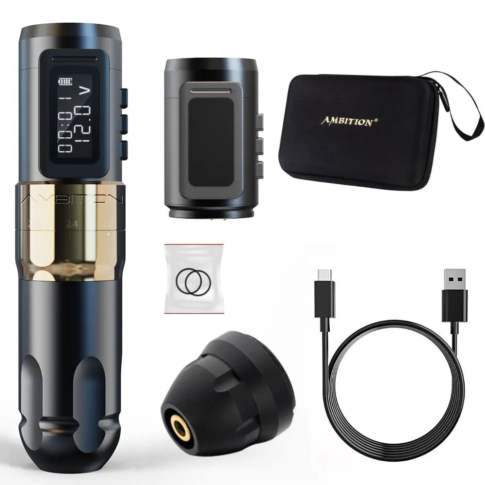 Ambição MARS-U profissional sem fio máquina de tatuagem caneta curso ajustável 2-4mm cartucho 1800mah coreless motor tatuadores