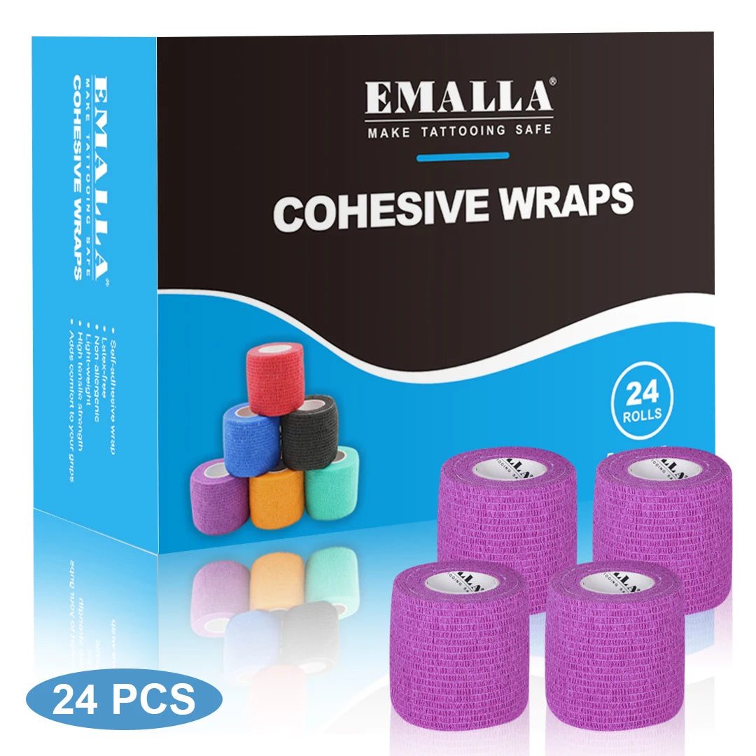 Emalla-bandagem auto-adesiva para tatuagem, capa de proteção, não tecido, impermeável, para dedo e pulso, acessórios de tatuagem, 24 peças