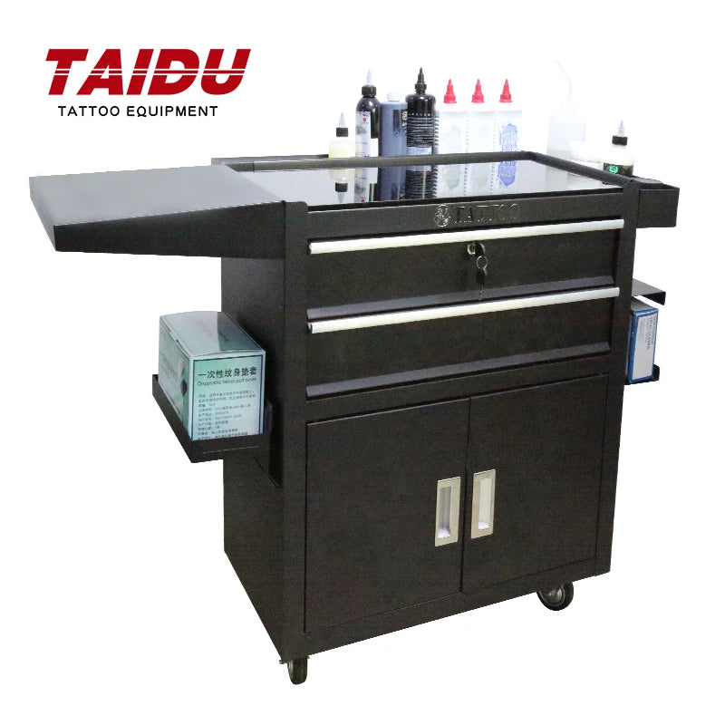 Taidu carrinho de ferramentas de tatuagem com duas darwers caixa de ferramentas de tatuagem estação de trabalho com roda universal caixa de ferramentas de tatuagem de aço equipamento de tatuagem