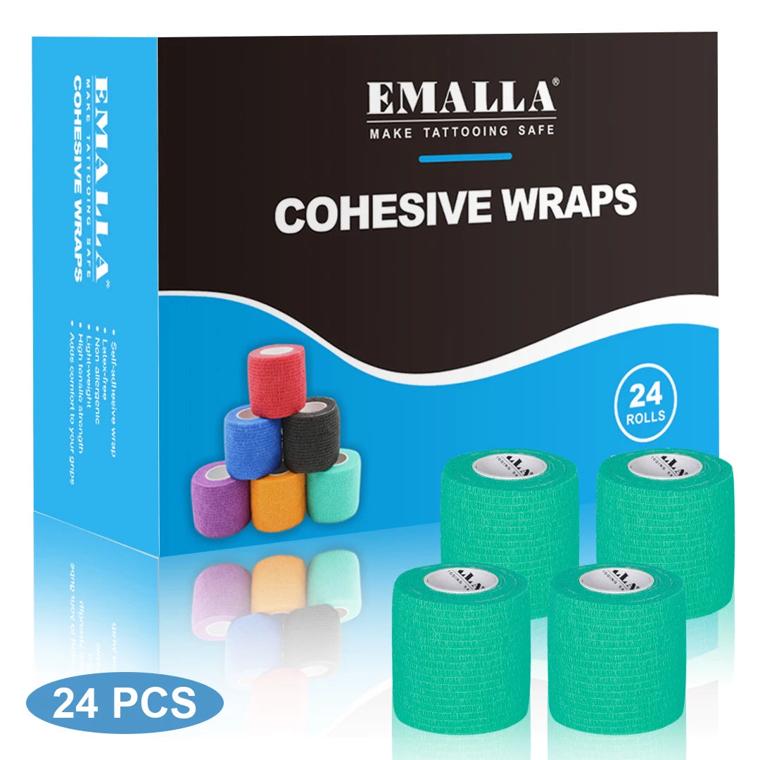Emalla-bandagem auto-adesiva para tatuagem, capa de proteção, não tecido, impermeável, para dedo e pulso, acessórios de tatuagem, 24 peças
