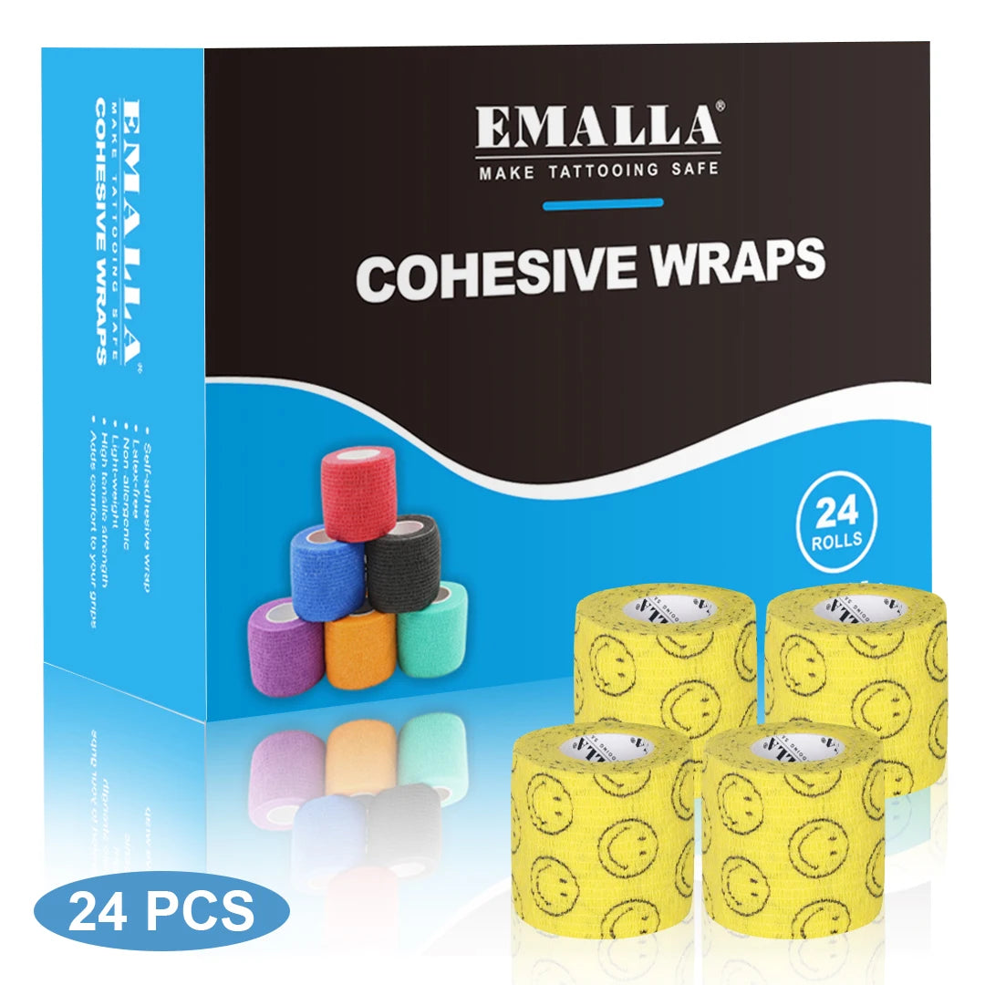 Emalla-bandagem auto-adesiva para tatuagem, capa de proteção, não tecido, impermeável, para dedo e pulso, acessórios de tatuagem, 24 peças