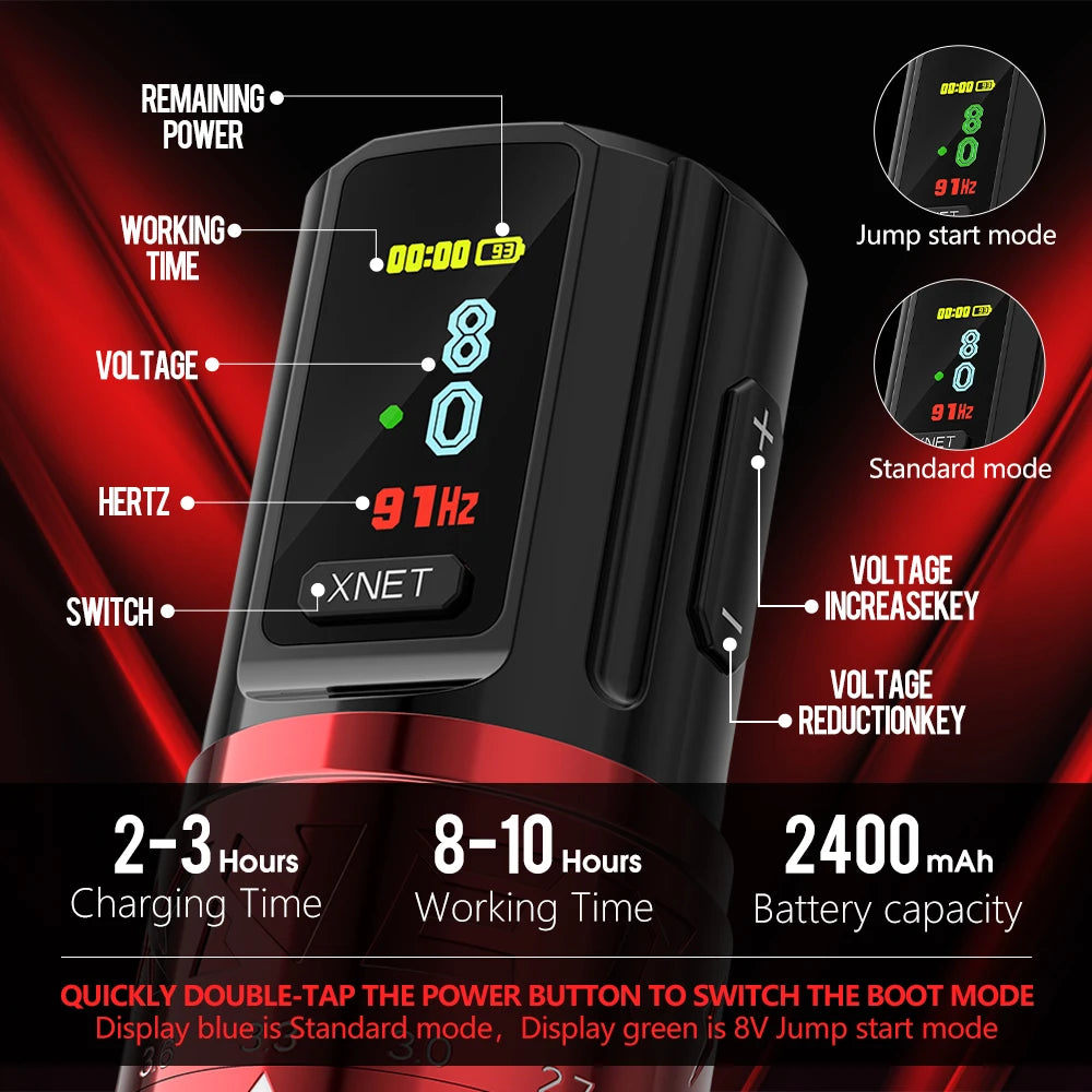Xnet besta profissional sem fio máquina de tatuagem caneta curso ajustável 2.4-4.2mm display oled 2400mah bateria para artistas de tatuagem