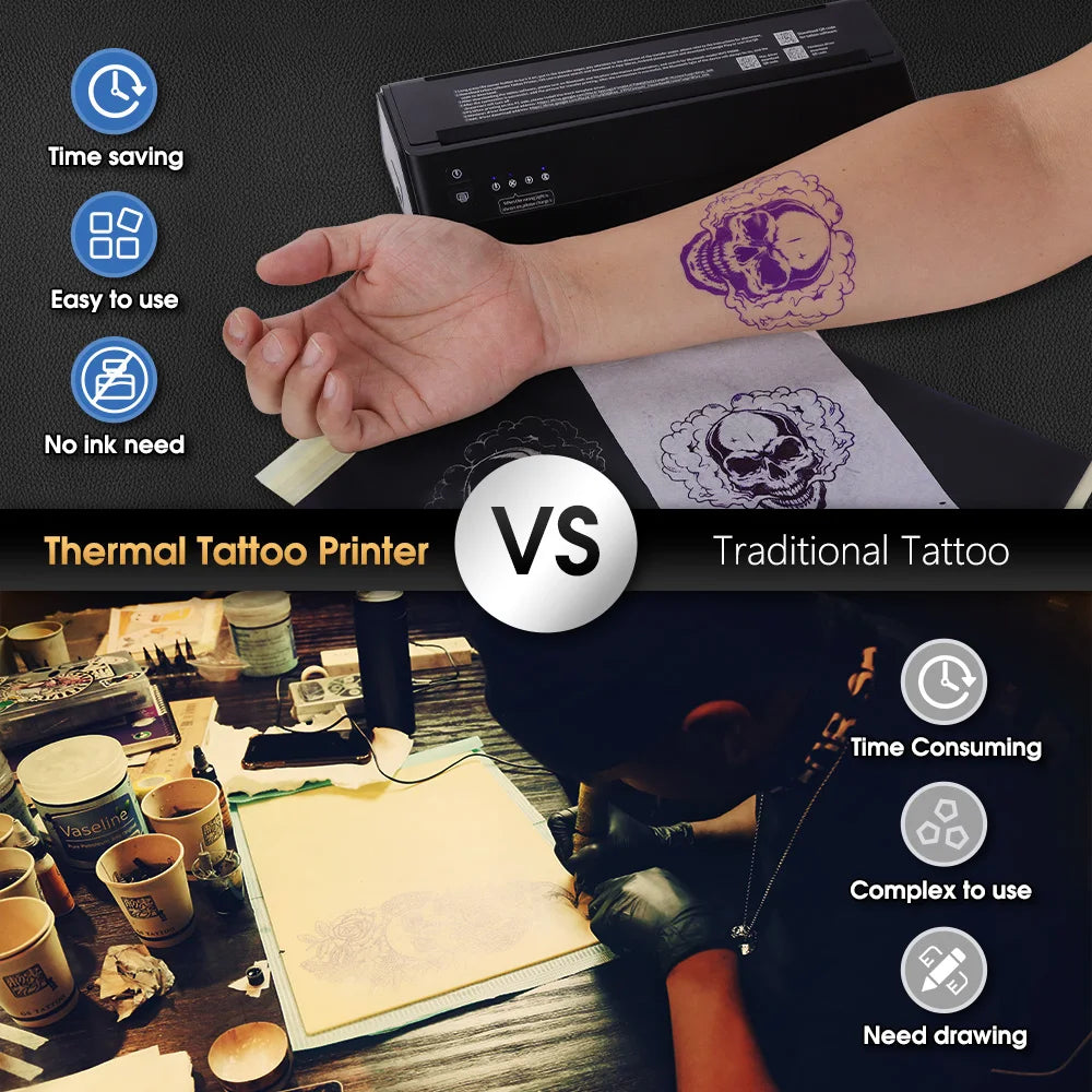 Xnet portátil sem fio impressora de tatuagem transferência térmica bluetooth usb máquina móvel texto pdf documento fabricante com papel