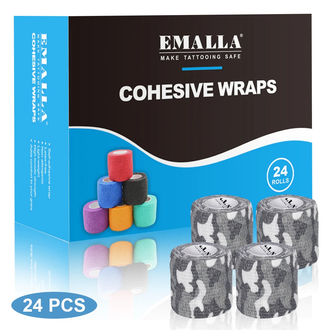 Emalla-bandagem auto-adesiva para tatuagem, capa de proteção, não tecido, impermeável, para dedo e pulso, acessórios de tatuagem, 24 peças