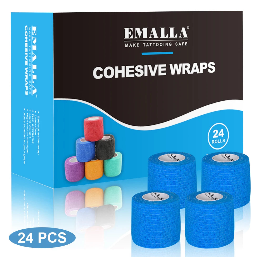Emalla-bandagem auto-adesiva para tatuagem, capa de proteção, não tecido, impermeável, para dedo e pulso, acessórios de tatuagem, 24 peças