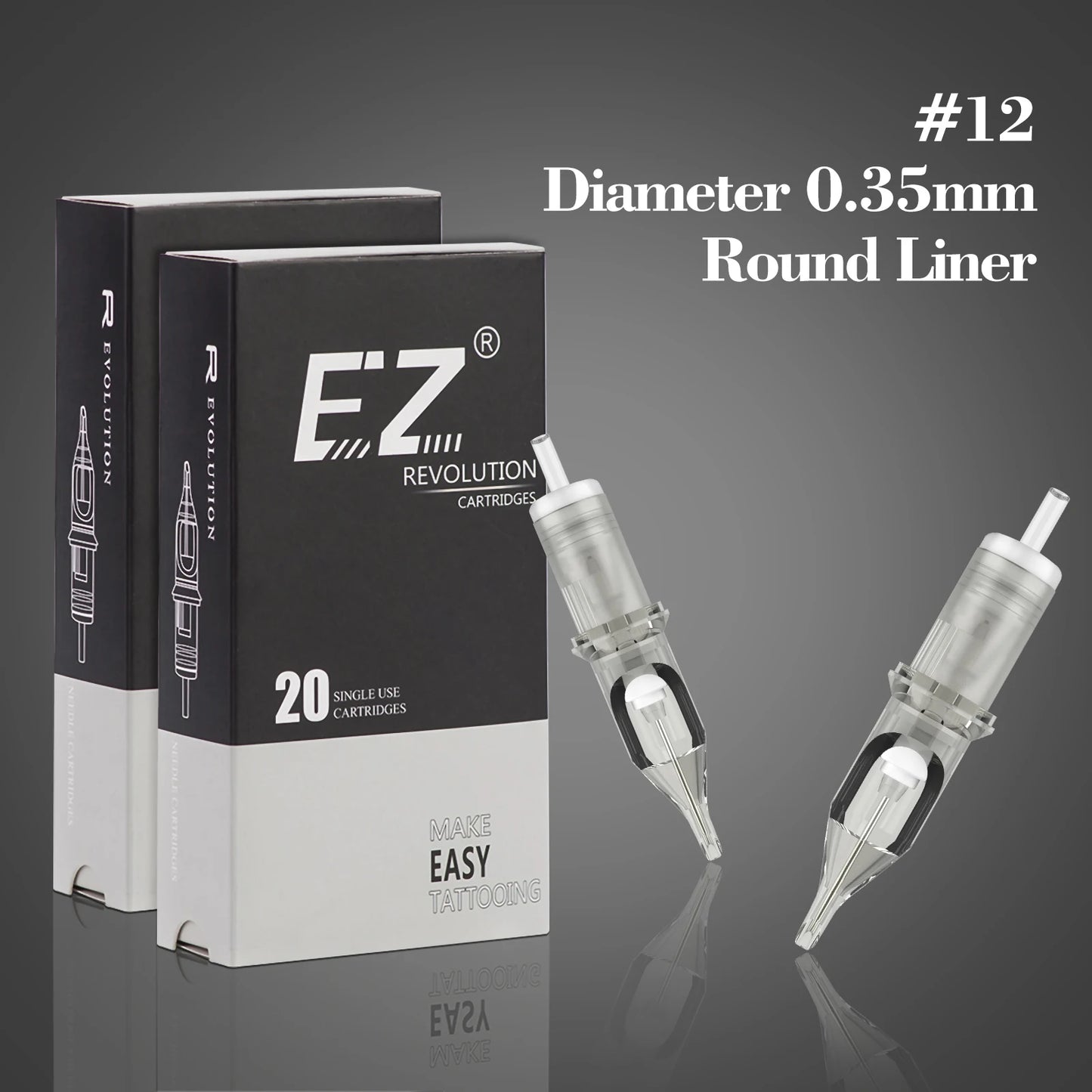 EZ Revolução cartucho tatuagem agulhas redondas forros #12 0,35mm para 1RL 3RL 5RL cartucho tatuagem máquina caneta apertos 20 Pçs/caixa
