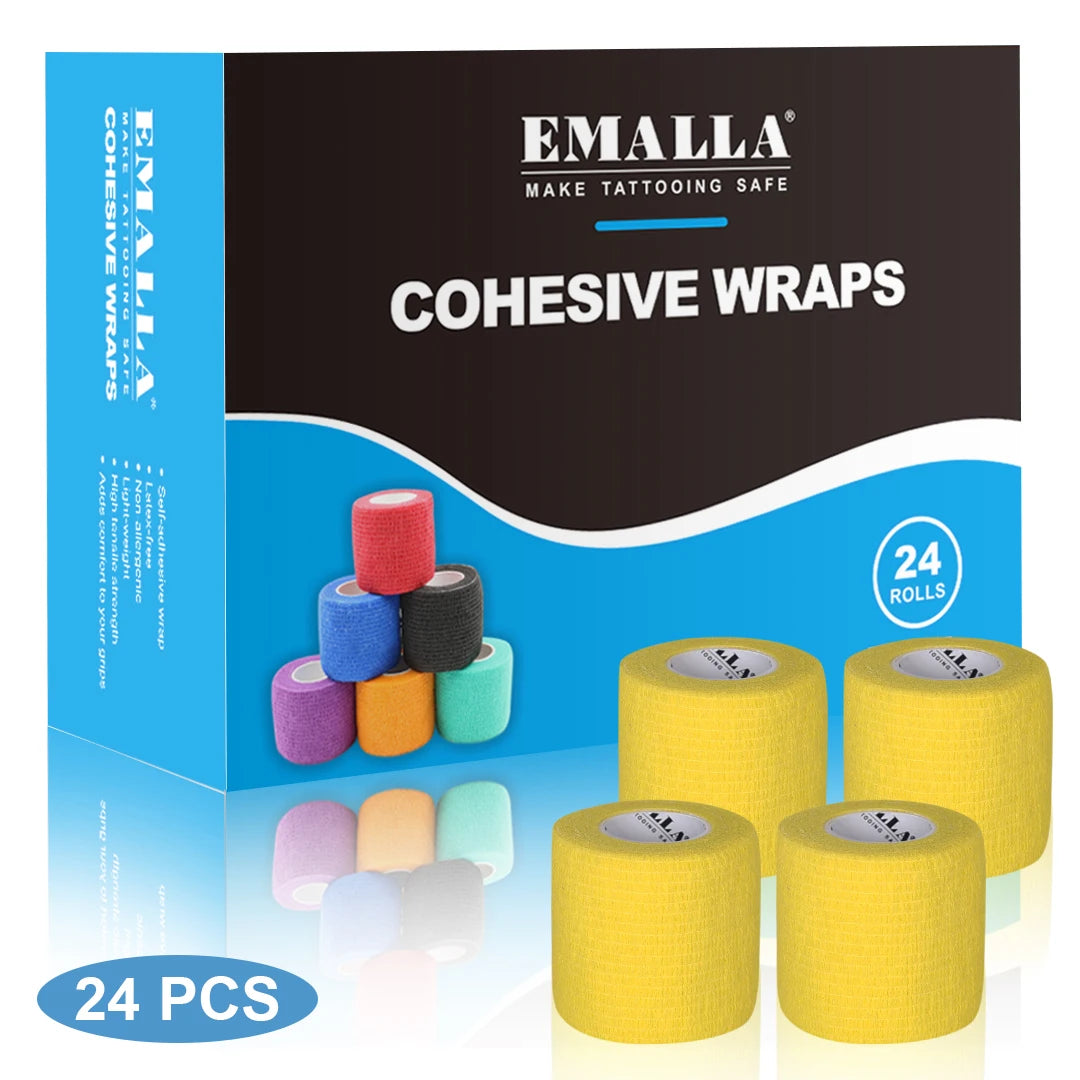 Emalla-bandagem auto-adesiva para tatuagem, capa de proteção, não tecido, impermeável, para dedo e pulso, acessórios de tatuagem, 24 peças