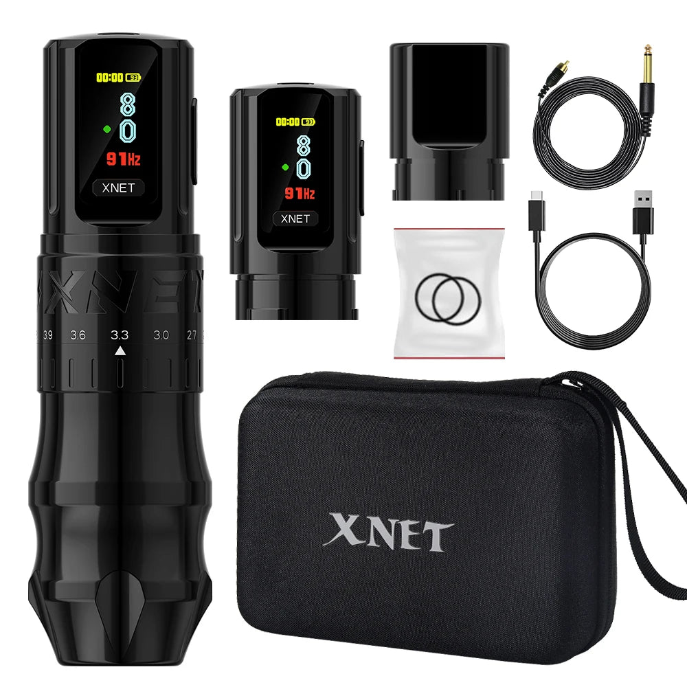 Xnet besta profissional sem fio máquina de tatuagem caneta curso ajustável 2.4-4.2mm display oled 2400mah bateria para artistas de tatuagem