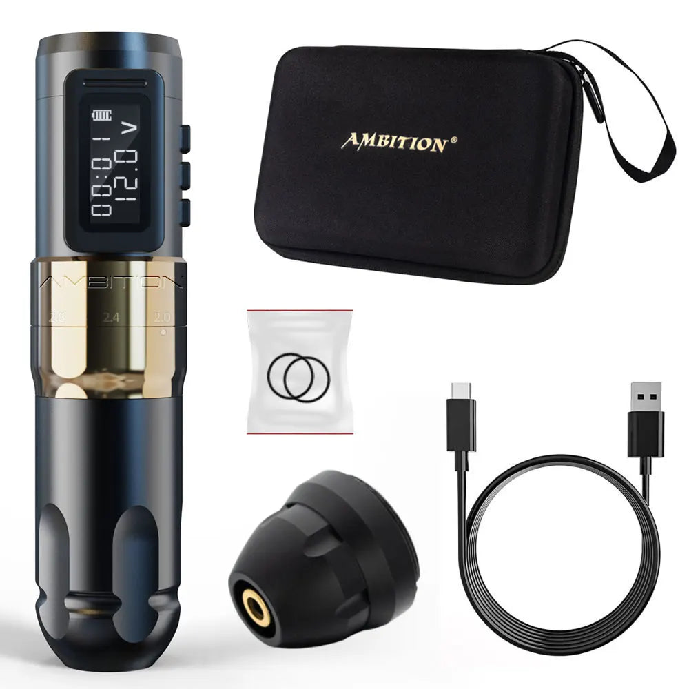 Ambição MARS-U profissional sem fio máquina de tatuagem caneta curso ajustável 2-4mm cartucho 1800mah coreless motor tatuadores