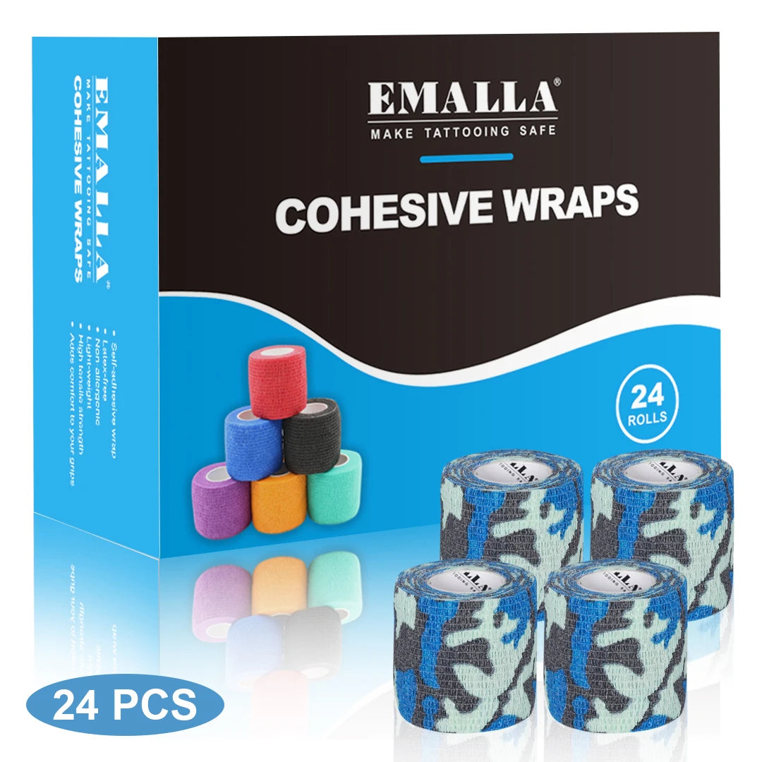Emalla-bandagem auto-adesiva para tatuagem, capa de proteção, não tecido, impermeável, para dedo e pulso, acessórios de tatuagem, 24 peças
