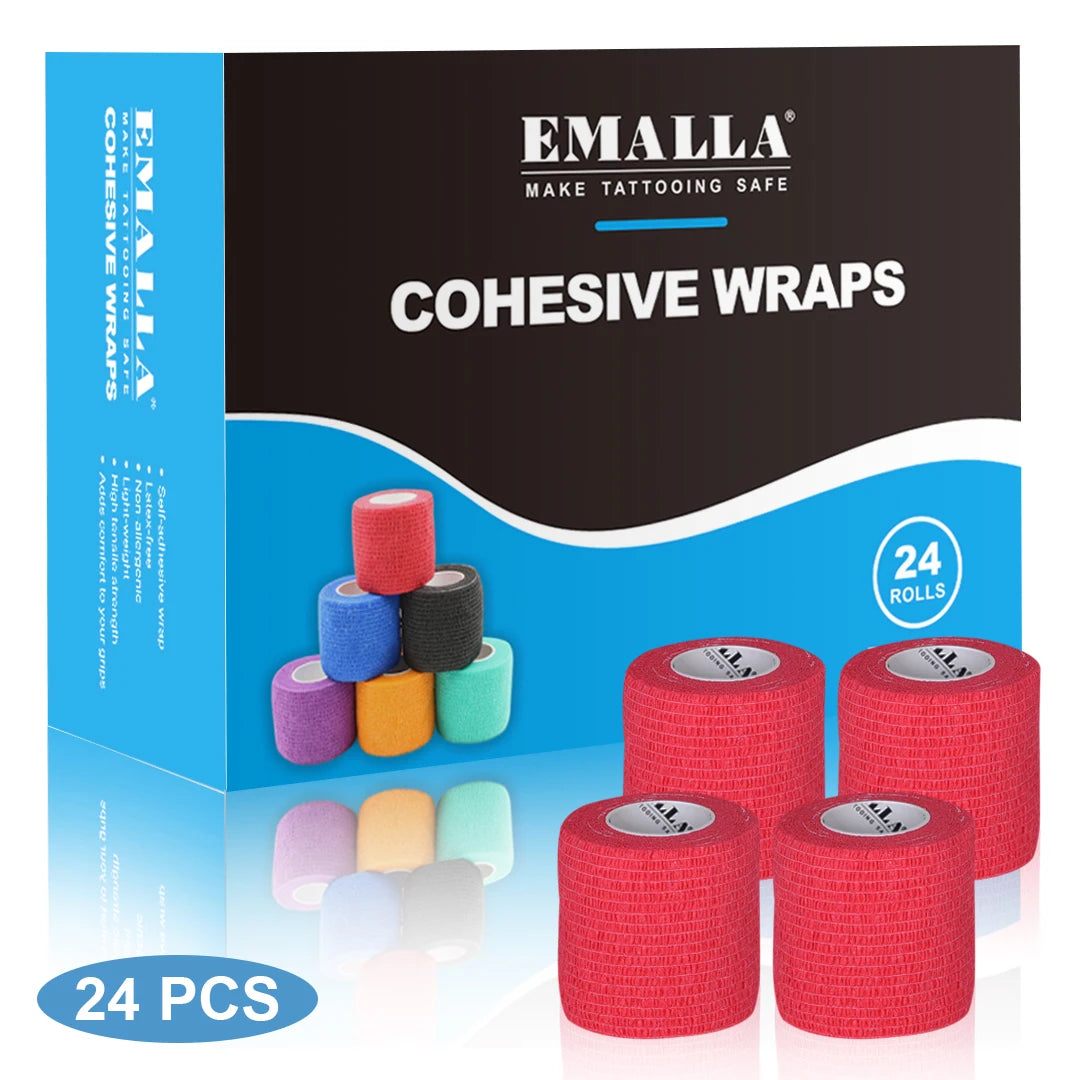 Emalla-bandagem auto-adesiva para tatuagem, capa de proteção, não tecido, impermeável, para dedo e pulso, acessórios de tatuagem, 24 peças