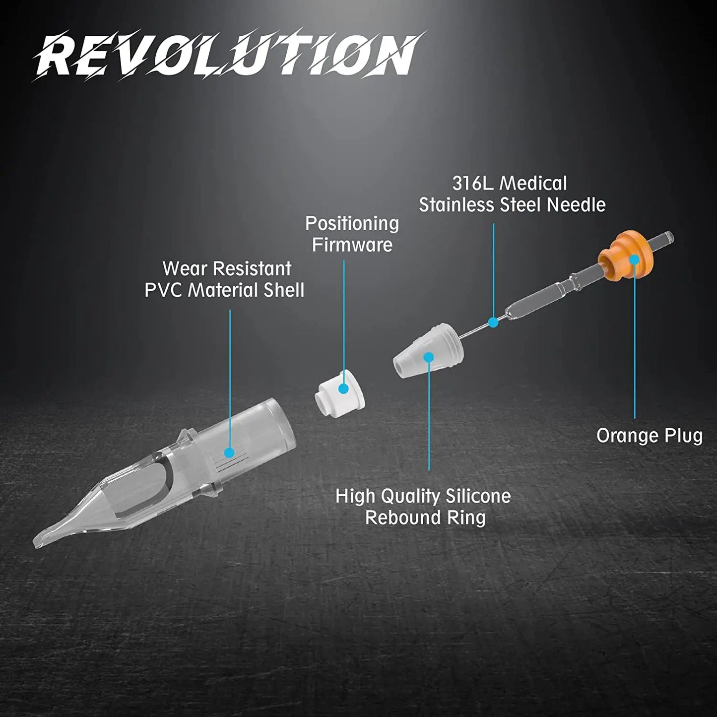 Cartucho de agulhas de tatuagem EZ Revolution Shader redondo (RS) # 12 0.35mm de comprimento cone para apertos de máquina de tatuagem de cartucho 20 unidades/caixa
