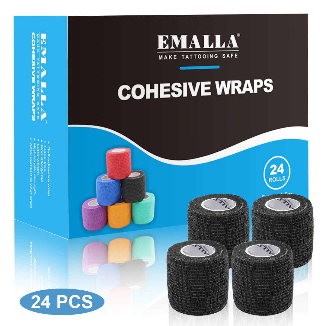 Emalla-bandagem auto-adesiva para tatuagem, capa de proteção, não tecido, impermeável, para dedo e pulso, acessórios de tatuagem, 24 peças