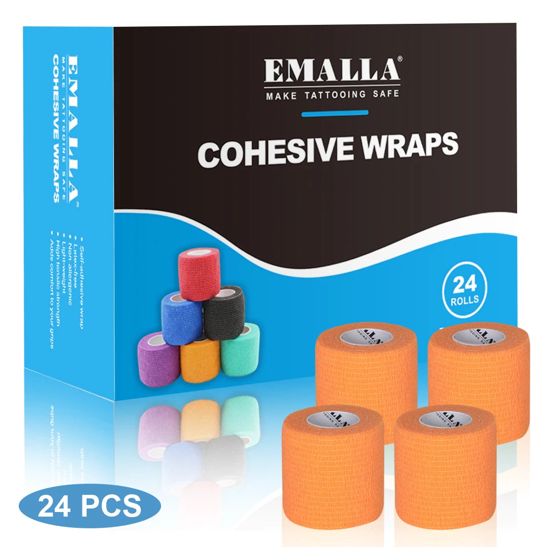 Emalla-bandagem auto-adesiva para tatuagem, capa de proteção, não tecido, impermeável, para dedo e pulso, acessórios de tatuagem, 24 peças
