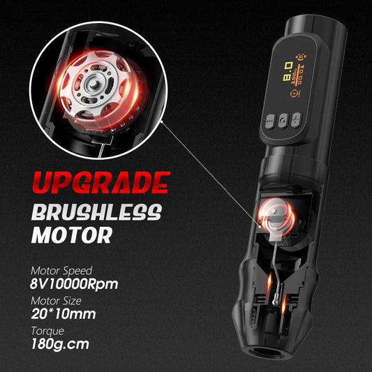 XNET Sage Max 1300mAh Brushless Motor Professional Tattoo Gun 4.0mm Stroke Wireless Tattoo Machine Pen with 28/32mm Grip