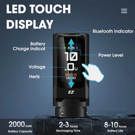 EZ P3 Pro TOUCH Curso Ajustável TouchScreen Máquina de Tatuagem Sem Fio Caneta 2000mAh Bateria Sem Fio 2.0-4.2mm Curso