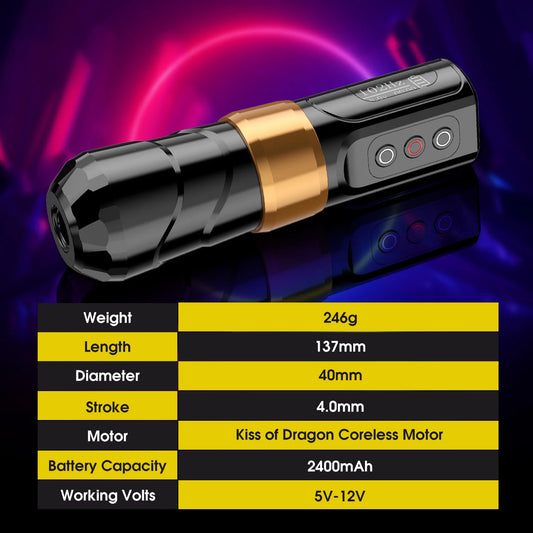 Xnet flux max máquina de tatuagem sem fio caneta rotativa motor coreless 2400mah capacidade da bateria display digital led para artista tatuagem