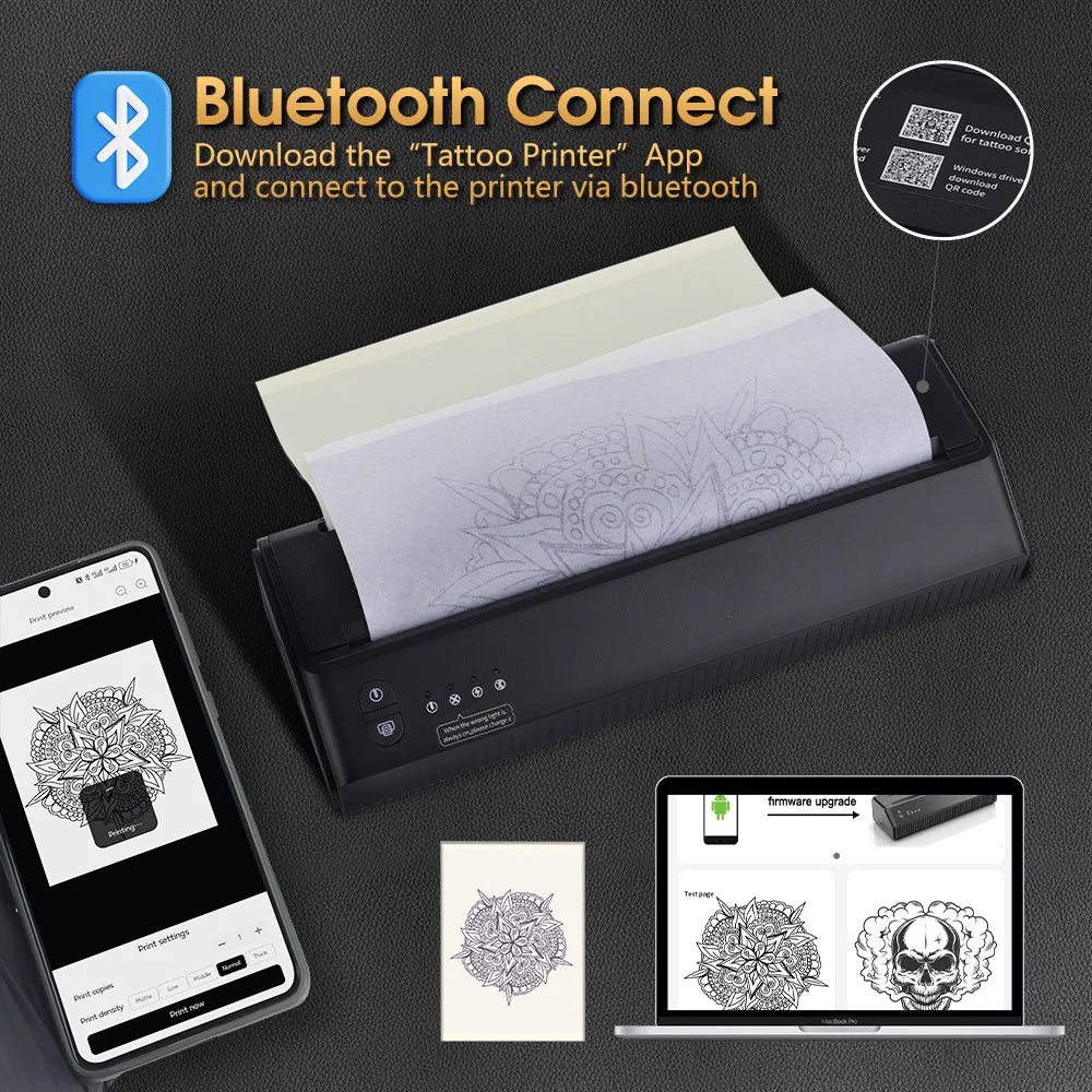Impressora Térmica de Tatuagem XNET Portátil Bluetooth com Estêncil Preciso