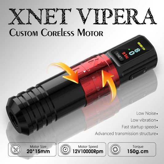 Xnet vipera kit de máquina de tatuagem sem fio curso ajustável 2.4-4.2mm display oled 60 peças cartucho de tatuagem misto para artistas de tatuagem