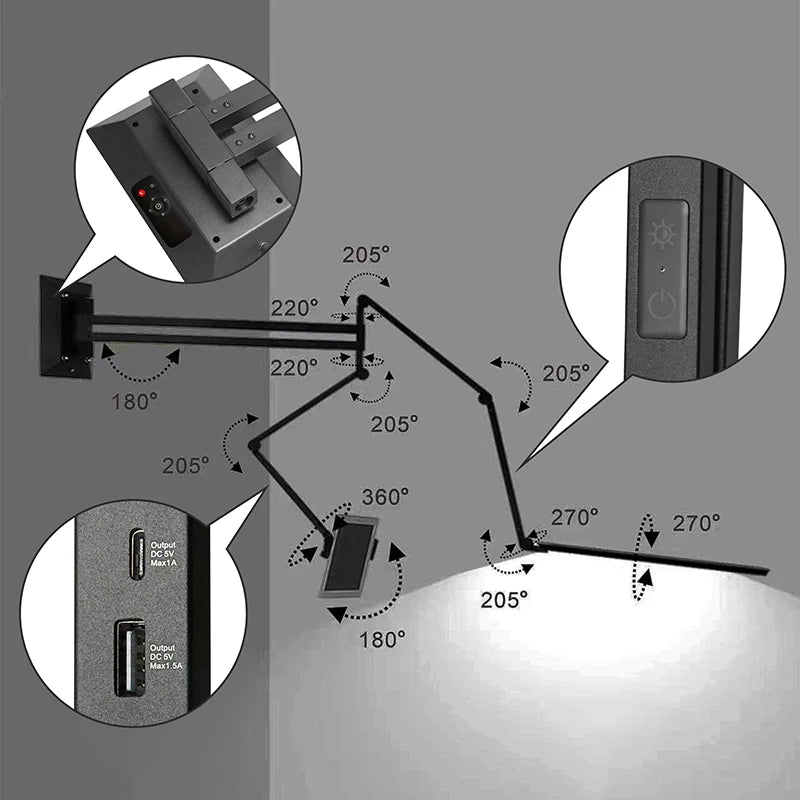 TAIDU LED Wall Lamp for Tattoos with Tablet Holder