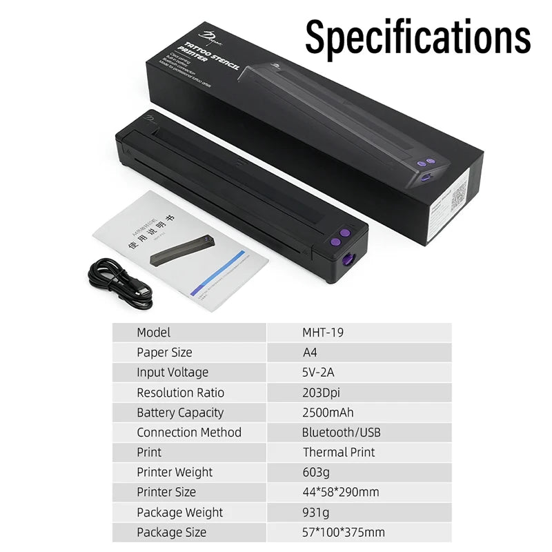 Impresora térmica de tatuajes portátil Bluetooth TAIDU P19