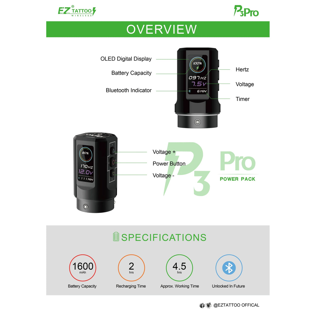 EZ P3 Pro Cordless Tattoo Machine • Adjustable Stroke and Pro Performance