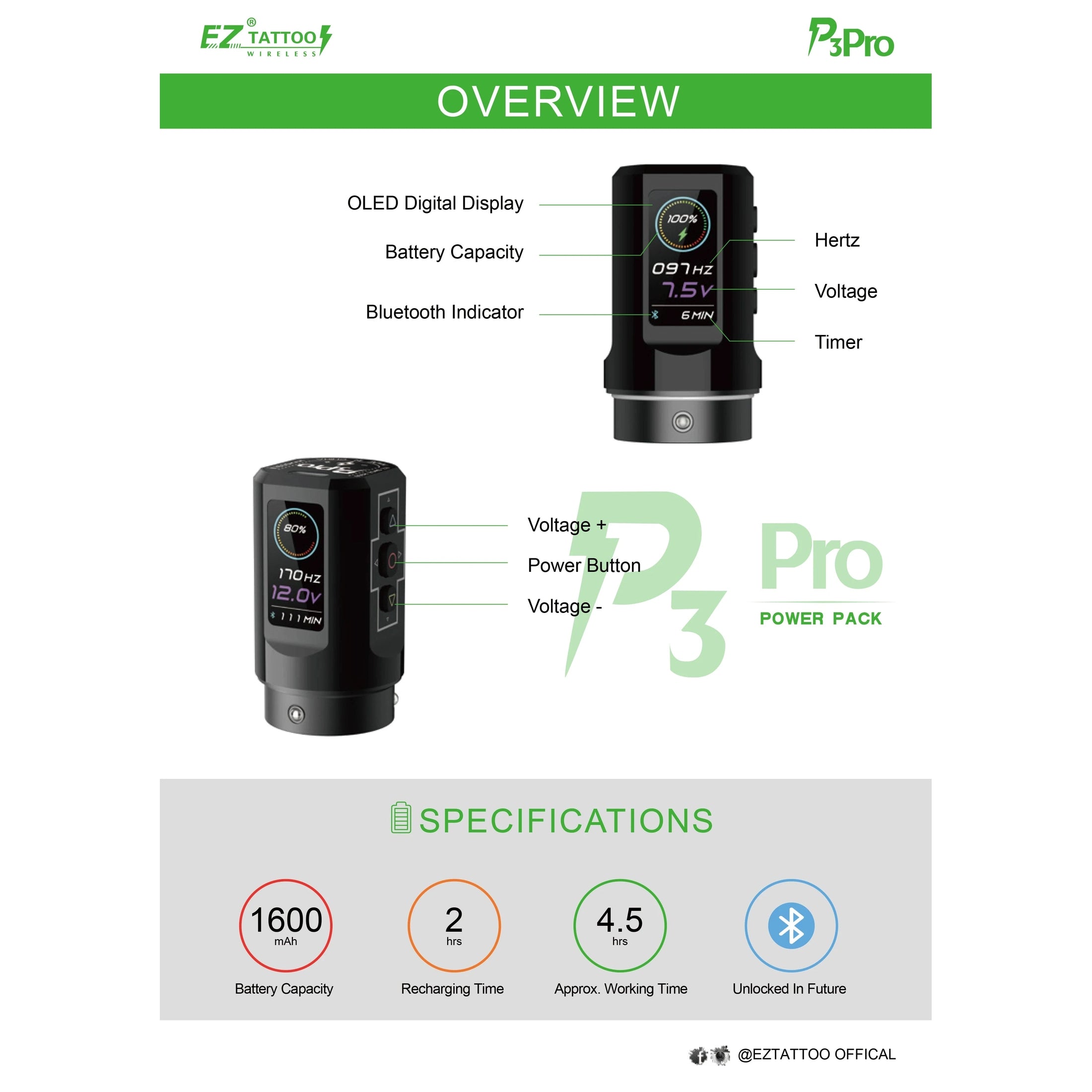 EZ P3 Pro Cordless Tattoo Machine • Adjustable Stroke and Pro Performance