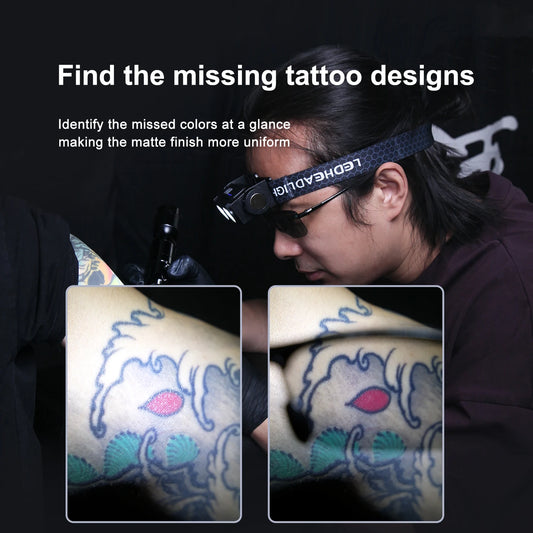 Luz para trabalho de tatuagem, óculos polarizados, lâmpada LED usada na cabeça, eliminar reflexos