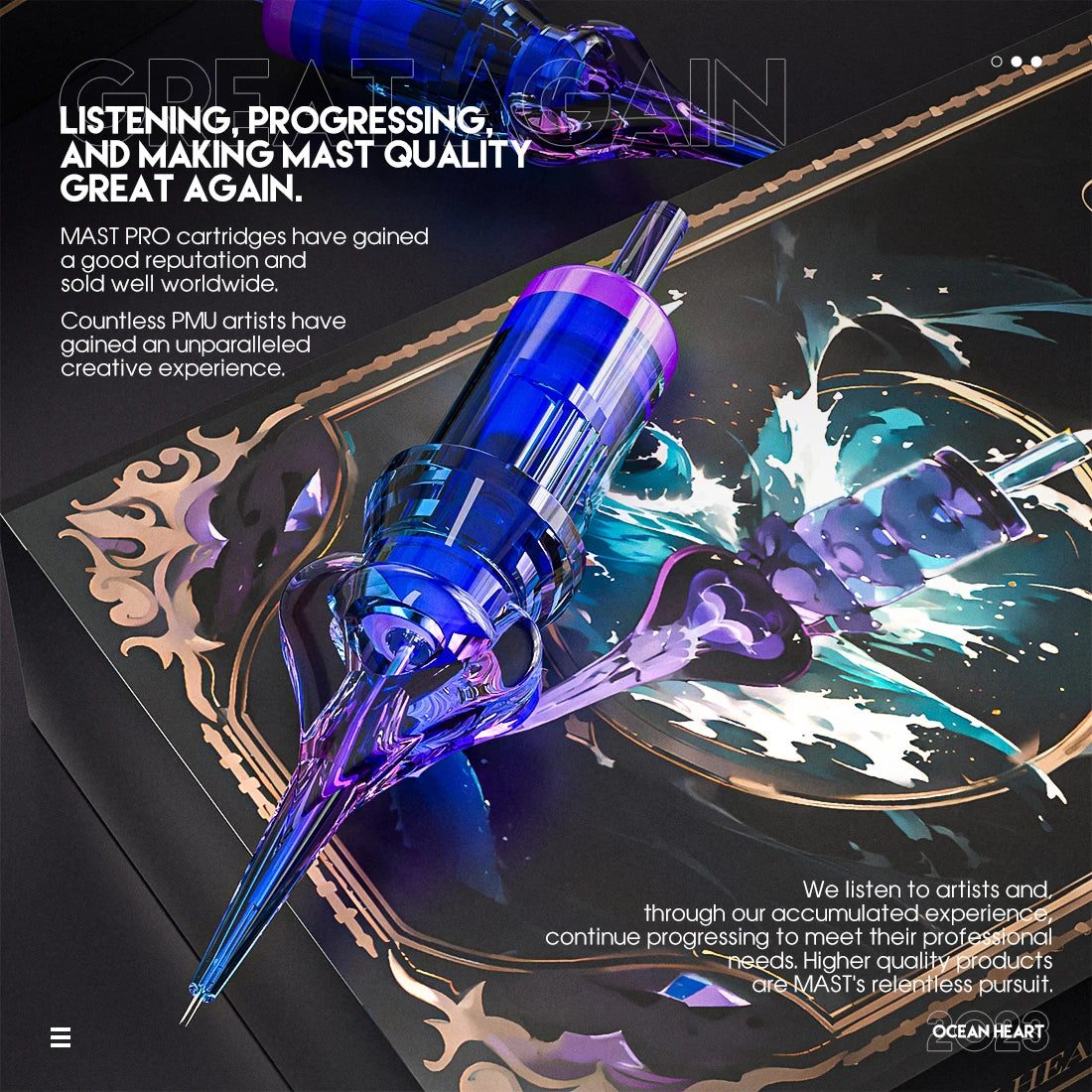 Ocean Heart Mast cartridges for tattooing and PMU with smooth precision.