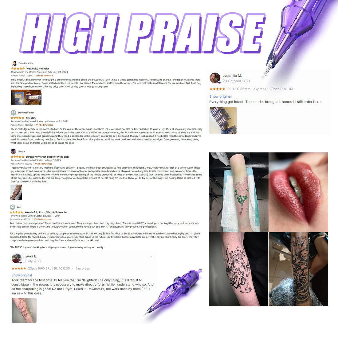 Mast Pro RL cartridges for precise tattooing and clean lines.