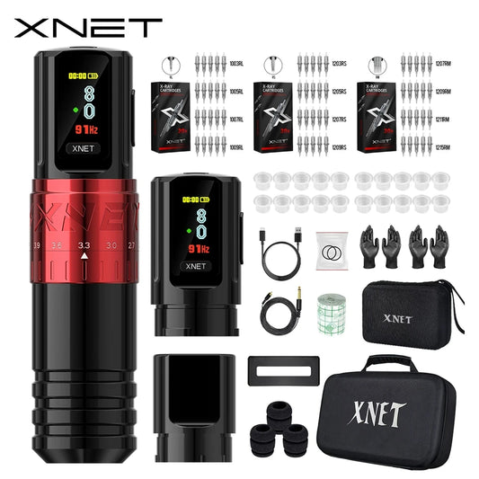 Xnet vipera kit de máquina de tatuagem sem fio curso ajustável 2.4-4.2mm display oled 60 peças cartucho de tatuagem misto para artistas de tatuagem