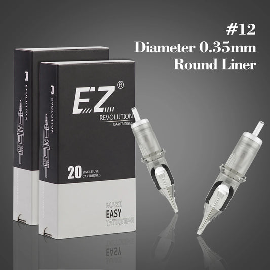 EZ Revolução cartucho tatuagem agulhas redondas forros #12 0,35mm para 1RL 3RL 5RL cartucho tatuagem máquina caneta apertos 20 Pçs/caixa
