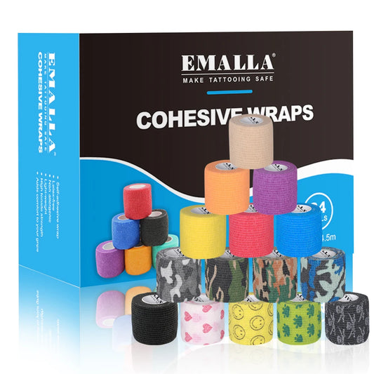 Emalla-bandagem auto-adesiva para tatuagem, capa de proteção, não tecido, impermeável, para dedo e pulso, acessórios de tatuagem, 24 peças