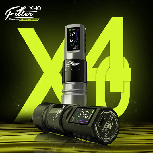 Filtro x40 sem fio máquina de tatuagem caneta 2.0-4.0mm cartucho ajustável pistola de tatuagem motor coreless 1600mah fonte de bateria sem fio