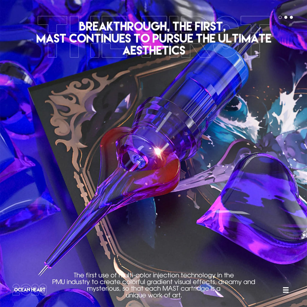 Ocean Heart Mast cartridges for tattooing and PMU with smooth precision.